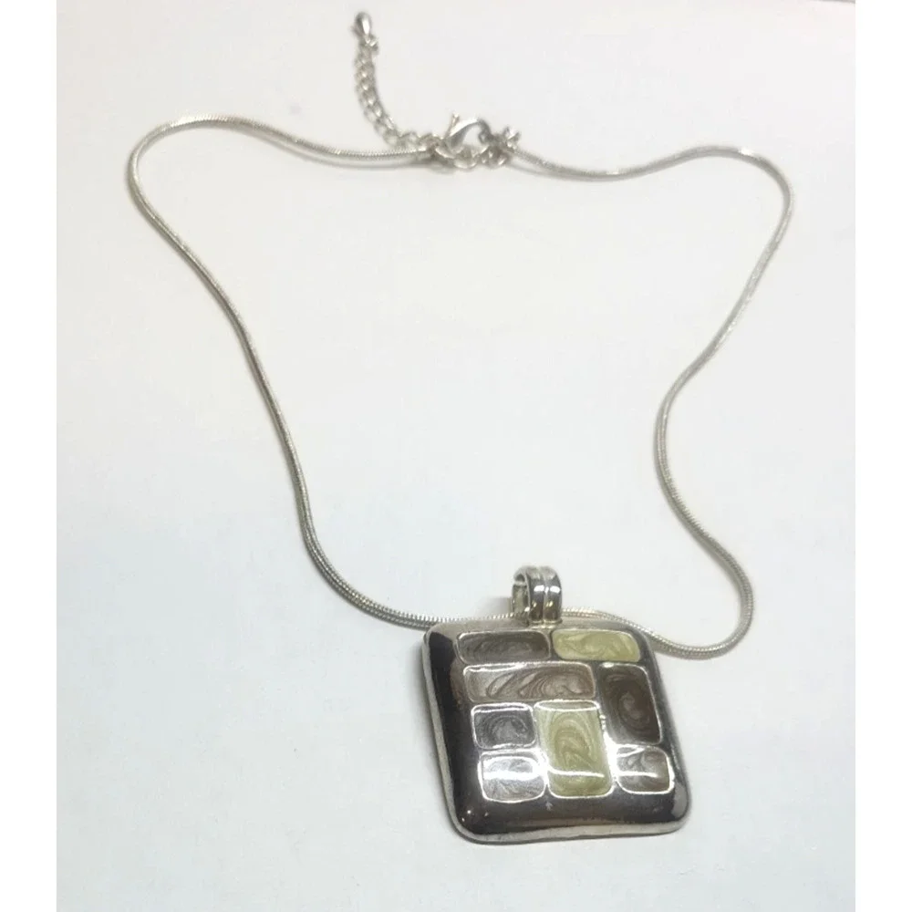 VTG Kenneth Cole Silver Pastel Enamel Jewelry Set Necklace Pendant Earrings